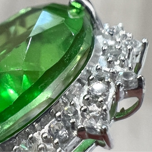 Chartreuse Quartz White Zircon Sterling Silver Teardrop Halo Pendant 20”Necklace - Picture 6 of 12